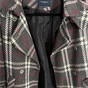 Burberry Black and White Plaid Trench Coat